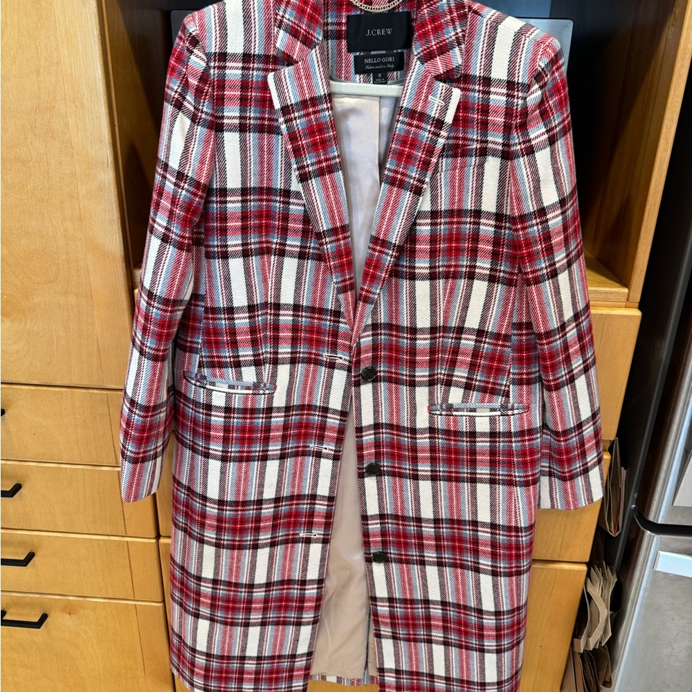 J. Crew Women's Red and White Plaid Blazer